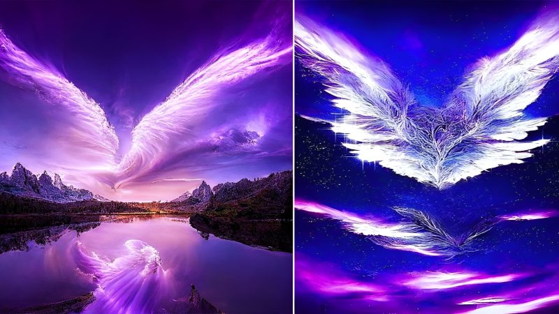 An Exquisite Painting of Purple Clouds with Angelic Wings