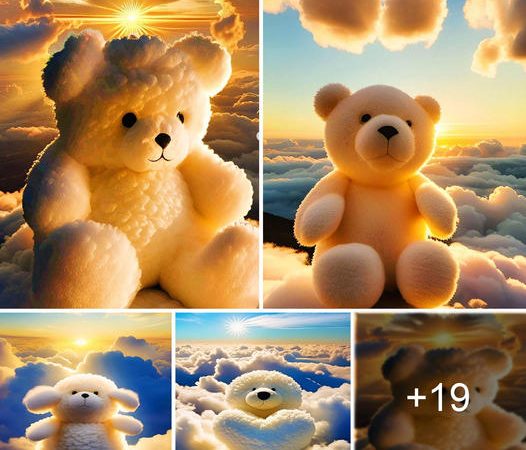 Under the Warm Embrace of Radiant Sunlight, Whimsical Cloud Teddy Bears Grace the Sky