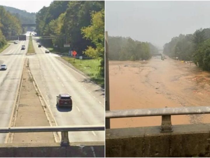 Before and After the Storm: A View from I-40 Overlooking US 74 and the Blue Ridge Parkway Bridge in Asheville, NC